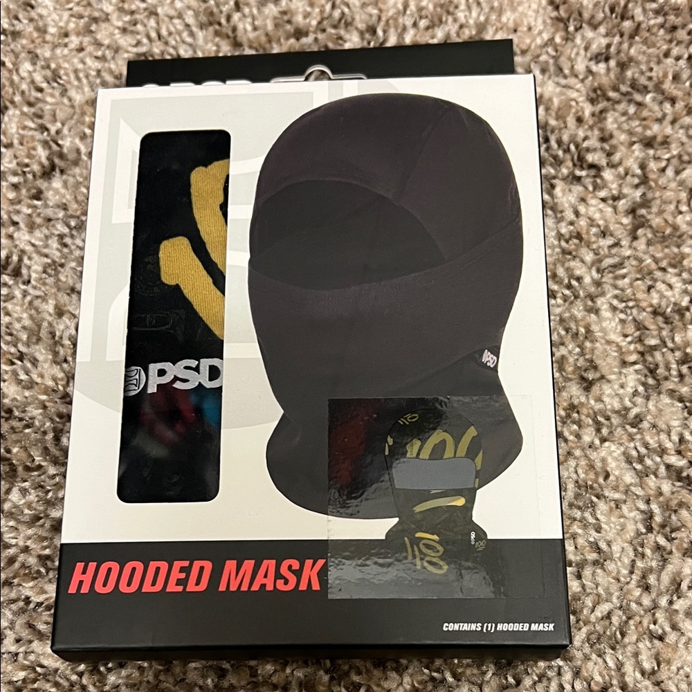 PSD Black Hooded Mask with Yellow Accents